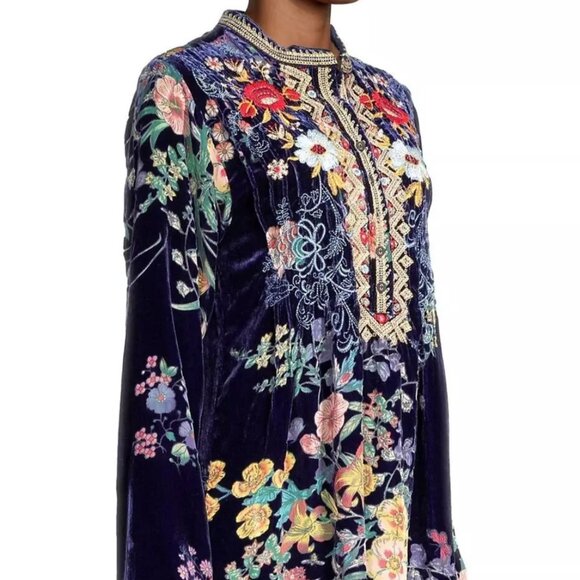 Johnny Was Bouquet Burnout Nephele Tunic Embroidered Floral Top Shirt Blue NEW - Picture 7 of 7